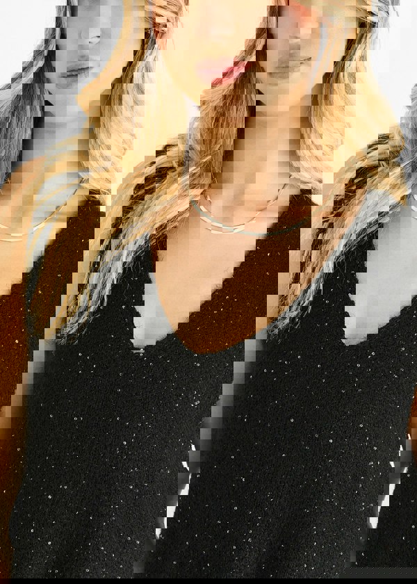 Gini London Black Sequin Sparkle V Neck Vest Knit Jumper