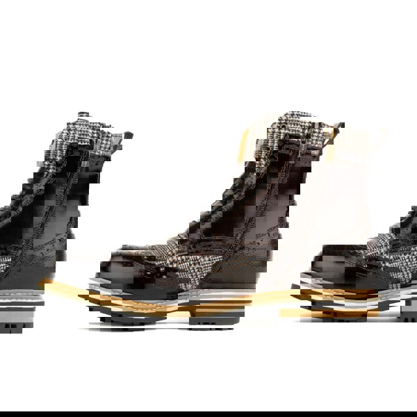 Embassy London Wanderer - Brown Check - Men's leather combat style side zipper boot in brown