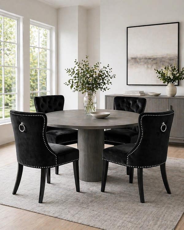 Groundlevel Set of 2 Studded Velvet Dining Chairs with Ring Knocker