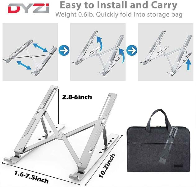 Dyzi Foldable Aluminum Laptop Stand Portable Compact Ventilated Holder