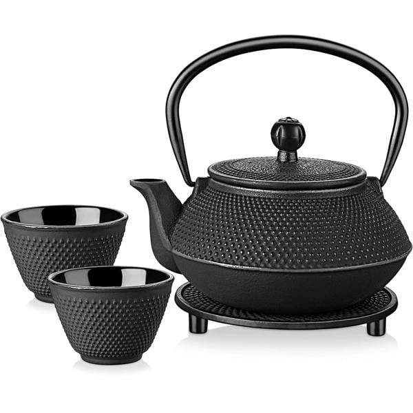 Gr8 Home Stovetop 5 in 1 Tetsubin Teapot Set Japanese Cast Iron 800ml Kettle Cups Tea Pot