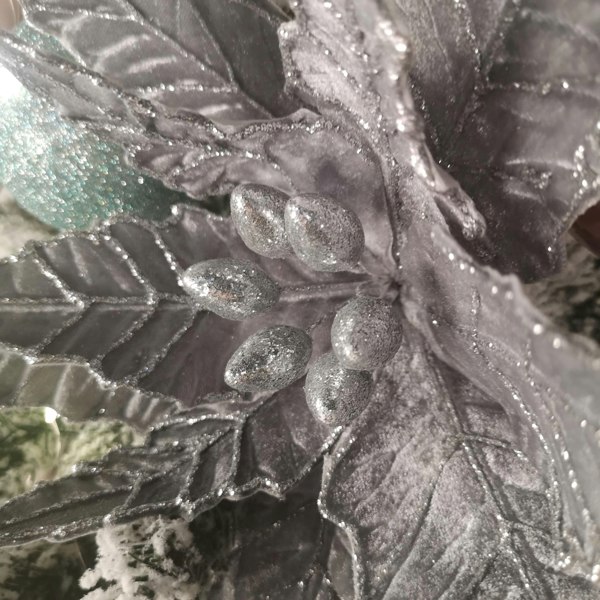 Samuel Alexander 68cm Silver Velvet Poinsettia Stem with 2 Flowers Christmas Decoration