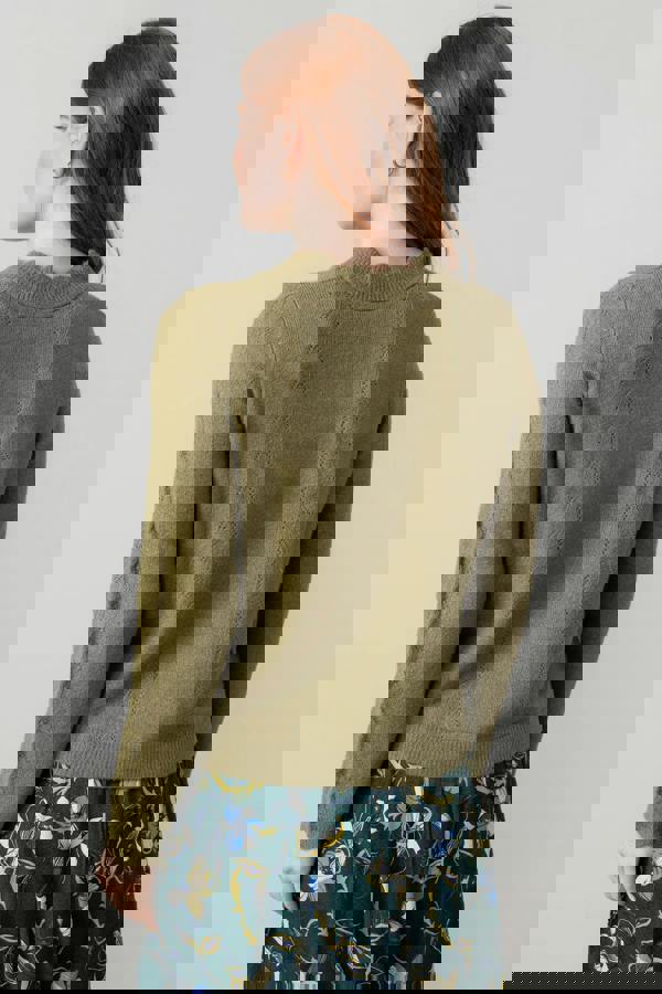 Lily & Me Elise Tie Neck Pointelle Jumper Moss