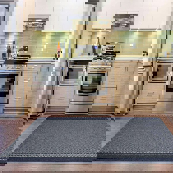 Machine Washable Blue Designer Mats | Bordered Line Design