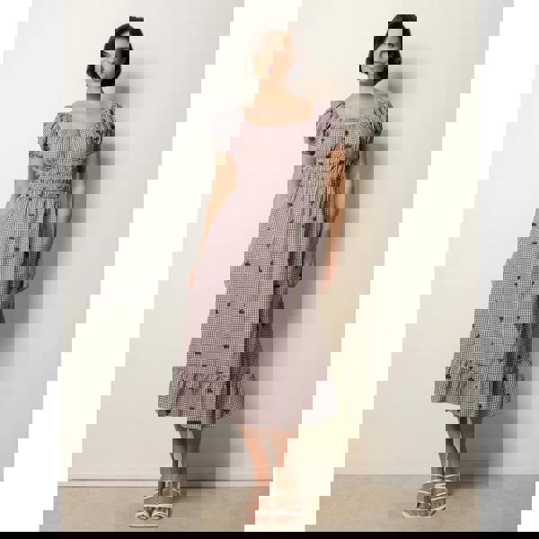 Blue Vanilla Gingham Milkmaid Midi Dress