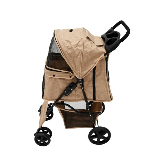 Monstershop Pet Stroller with Rain Cover & Caddy Bag - Woven Beige