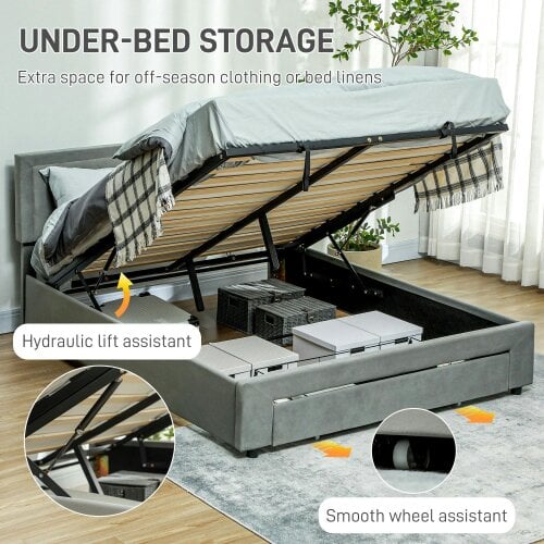 Wyld Haus Rela 4FT6 Double Ottoman Bed Frame with Integrated Front Divan Drawer Storage In Grey