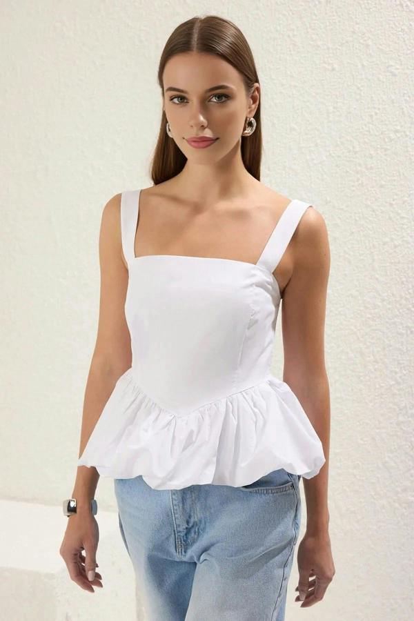 WOVCOR Square Neck Peplum Blouse