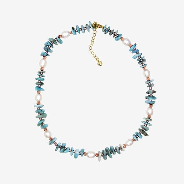 Uchi & Soto Shinju Pearl and Aqua Larimar Stone Necklace