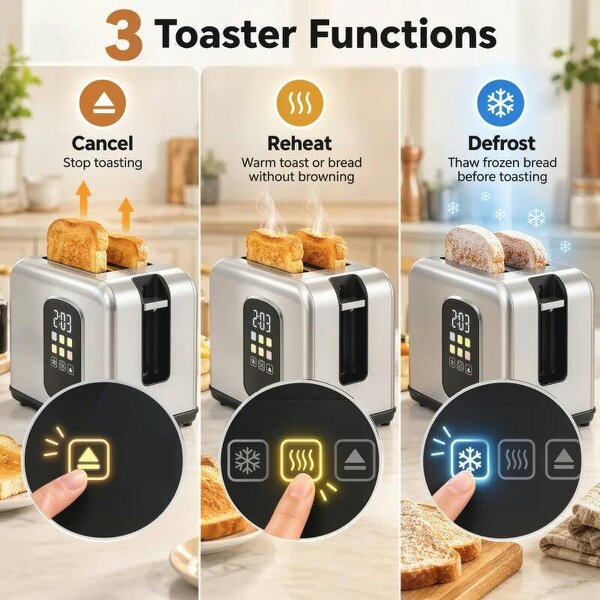 Kettle and Toaster Set with LED Touch Screen, Kettle with Strix Thermostat, 2 Slice Toaster w/ 6 Browning Levels, Silver