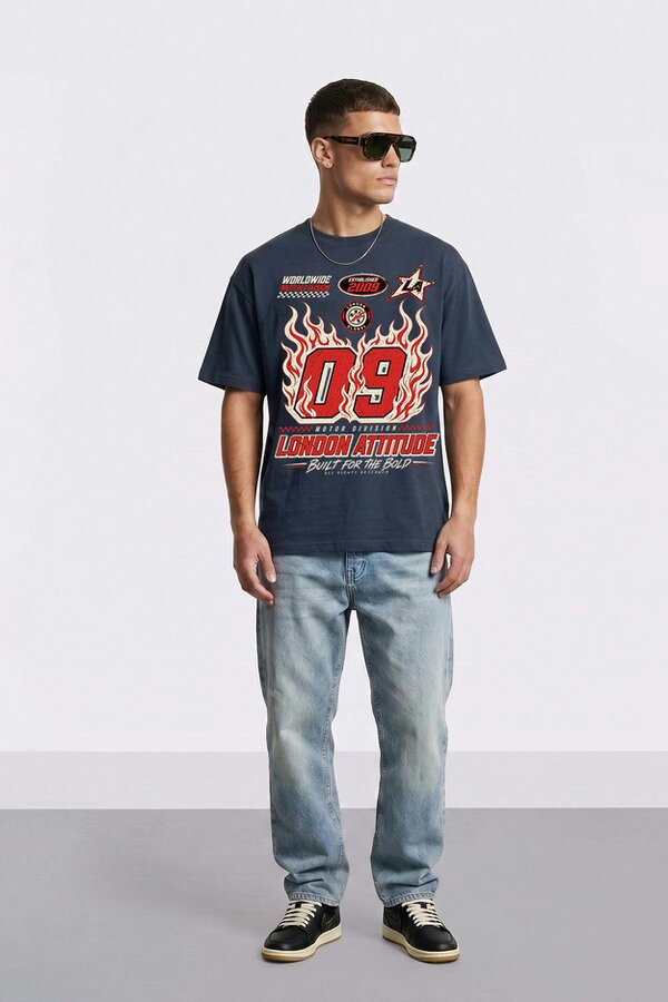 London Attitude Racing Oversized Heavyweight Graphic T-Shirt