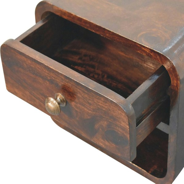 Artisan Furniture Solid Wood Mini Curved California Walnut Wall Mounted Bedside with Open Slot