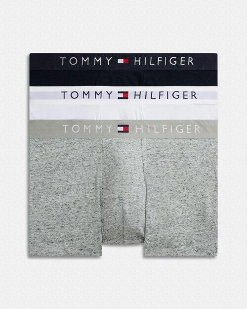 Tommy Hilfiger 3 Pack Waistband Mens Trunks - Grey Heather/White/Desert Sky