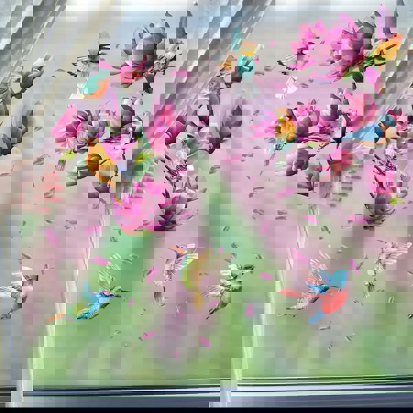 WALPLUS WSW6024 - Pink Magnolia Flowers with Birds Window Clings