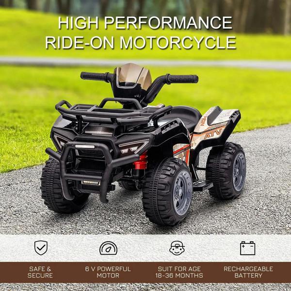 Black kids ride-on ATV four wheeler with tan seat, front guard and headlight