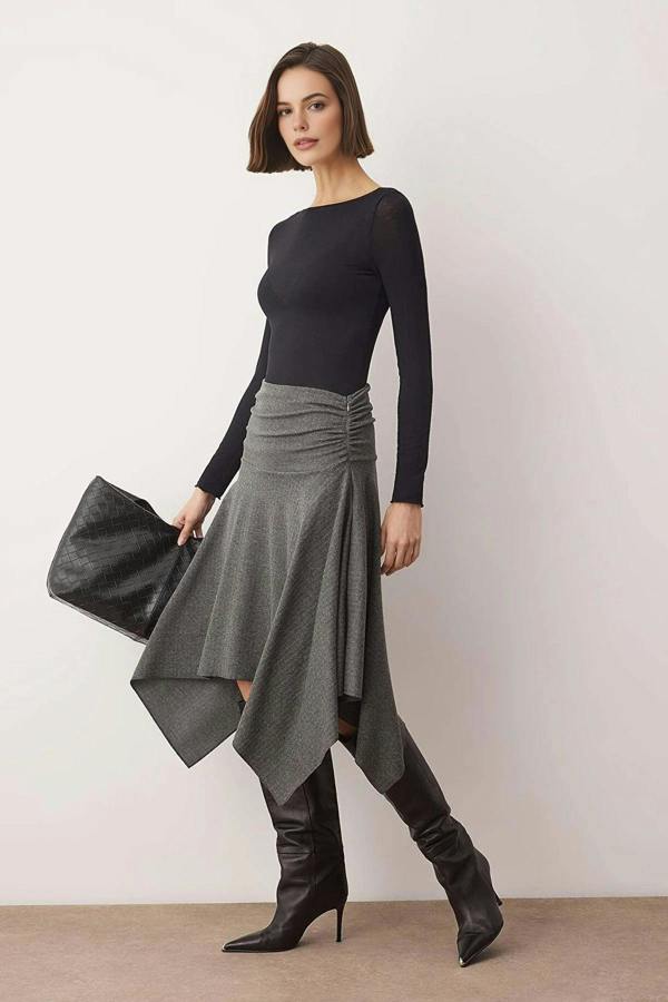 WOVCOR Jacquard Skater Asymmetrical Midi Knit Skirt