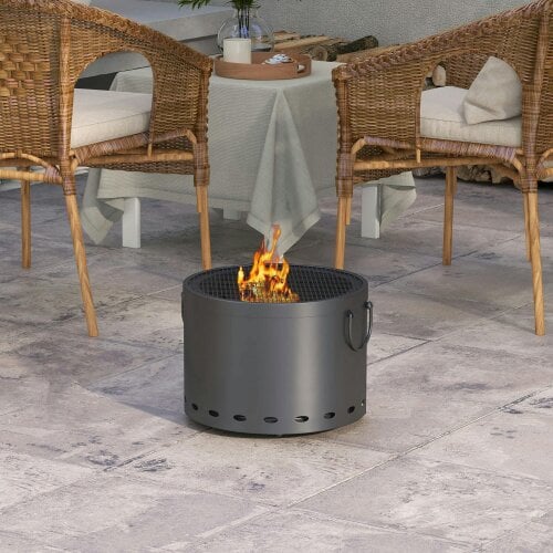 Wyld Haus Lasatta Small Steel Dark Grey Smokeless Portable Fire Pit with Spark Screen And Poker