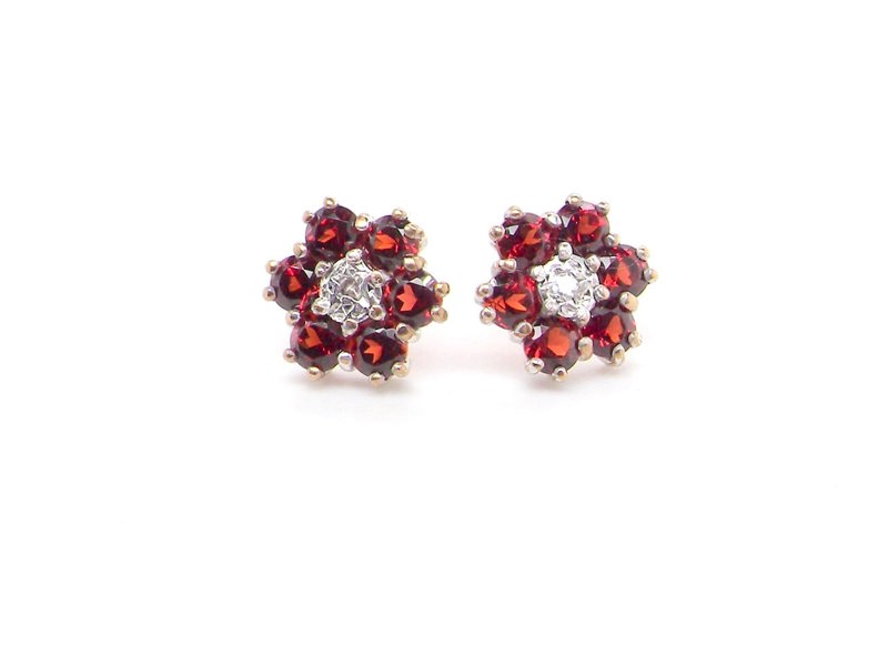 Vintage Tom 9 Carat Gold Garnet & Diamond Cluster Earrings