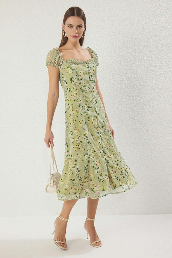 WOVCOR Floral Lined Chiffon Woven Midi Dress