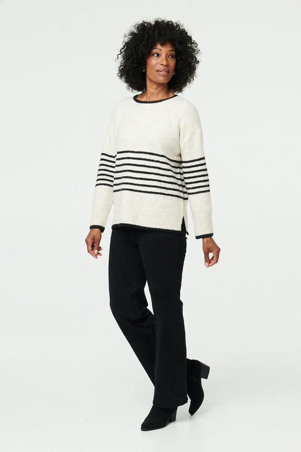 Cream | Striped Drop Shoulder Textured Jumper