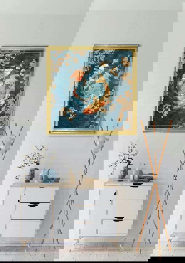 Exceptional Art Japanese Koi Carp Dawn - Gold Hurstwood Square Frame