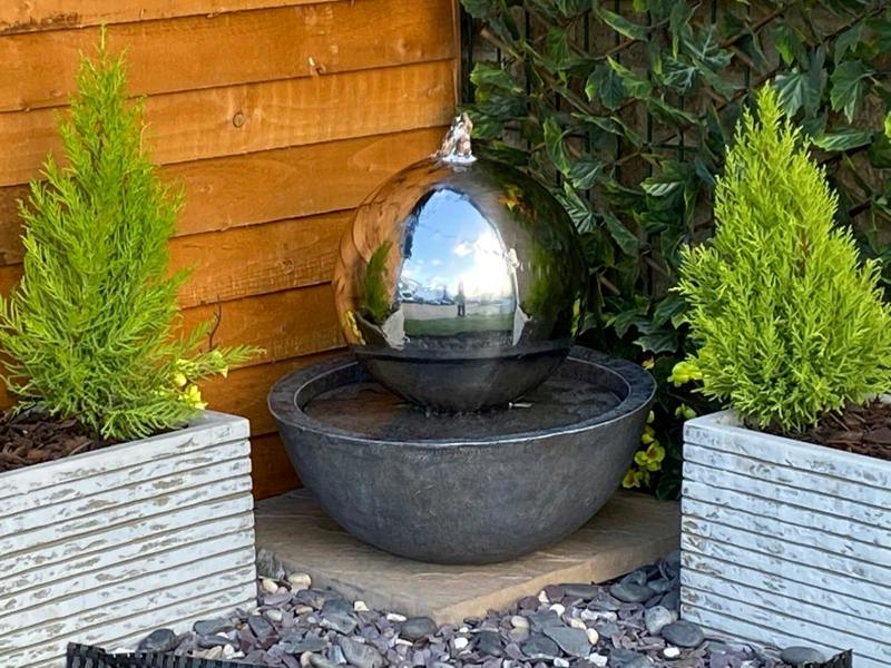 Tranquillity Water Features Sphere & Resin Base Modern Metal Water Feature