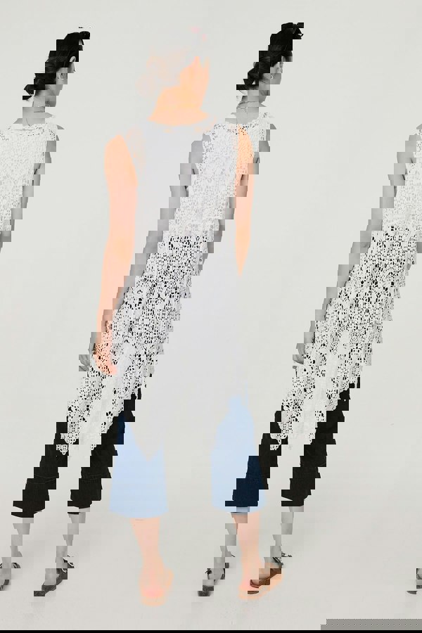 White | Lace Open Front High Low Cardigan