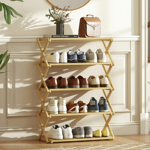 Wyld Haus Lafa Mazi Natural Bamboo  5 Tier Folding Shoe Rack