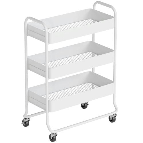 Wyld Haus Saseta Sosa Metal White 3 Tier Rolling Utility Trolley With Mesh Baskets