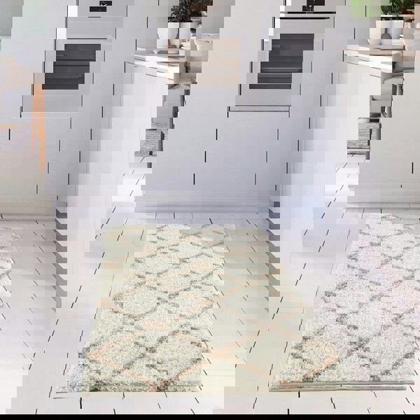 Diamond Design Thick Shaggy Area Rugs Ivory Beige