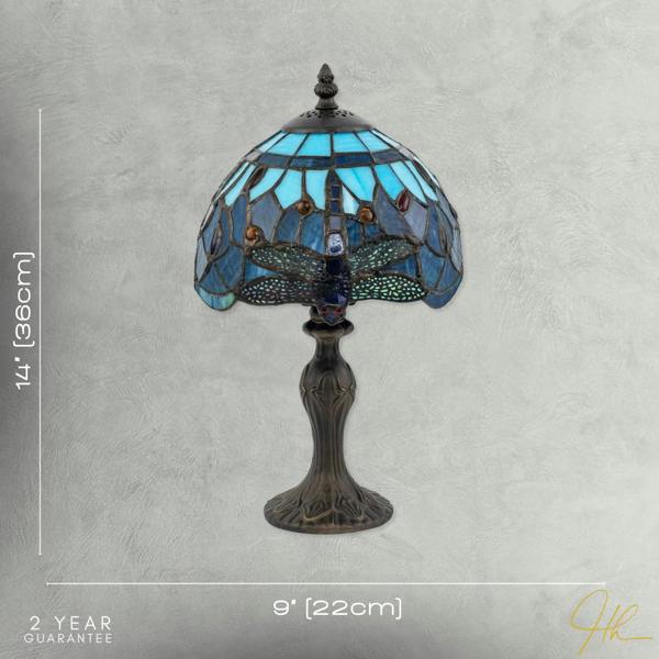 Handmade Midnight and Sky Blue Stained Glass Dragonfly Tiffany Lamp Image 7
