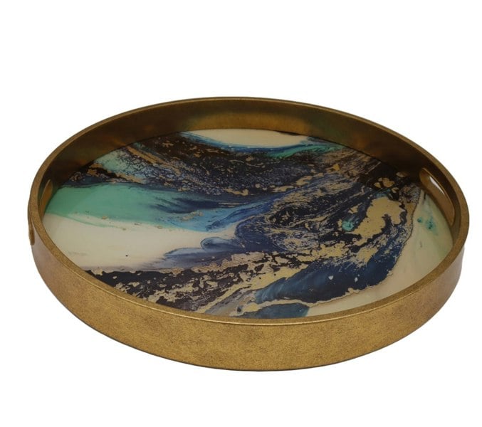 Maison des Cadeaux Round Gold Agate Theme Coffee Table Tray