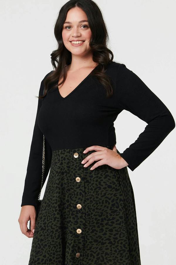 Black | Curve Animal Print Short Skater Dress