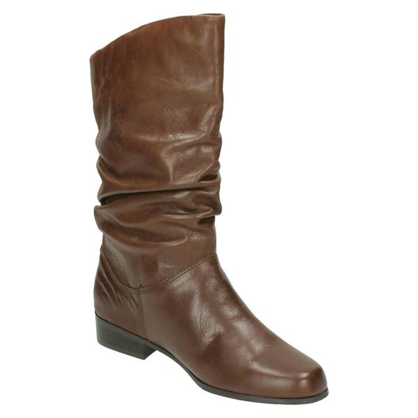 Spot On Ladies Leather Collection Pull Up Calf Length Boots