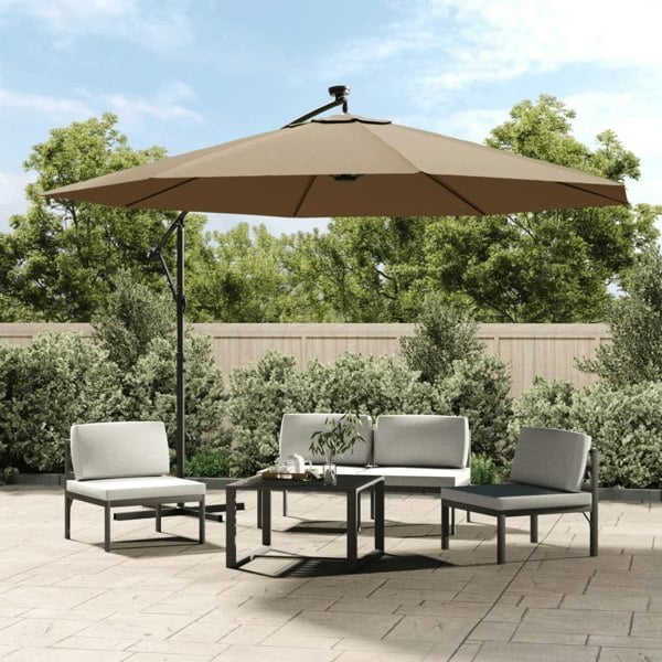 Berkfield Cantilever Umbrella with LED Lights and Metal Pole 350 cm Taupe