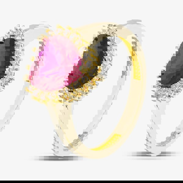 T. H. Baker 9ct Yellow Gold Red Cubic Zirconia Heart Cluster Ring RBD026YRU