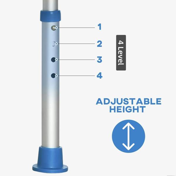 Adjustable height aluminum stool leg with numbered position holes and lever
