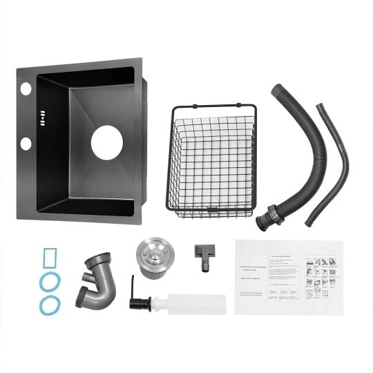 Havendro Black Kitchen Sink Undermount Drop-in Single Bowl Stainless Steel