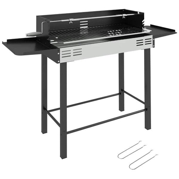 Bobobiy BBQ Rotisserie Grill Roaster Charcoal Spit Roasting Machine for Chicken Turkey with 3-Level Grill Grate, Side Shelves