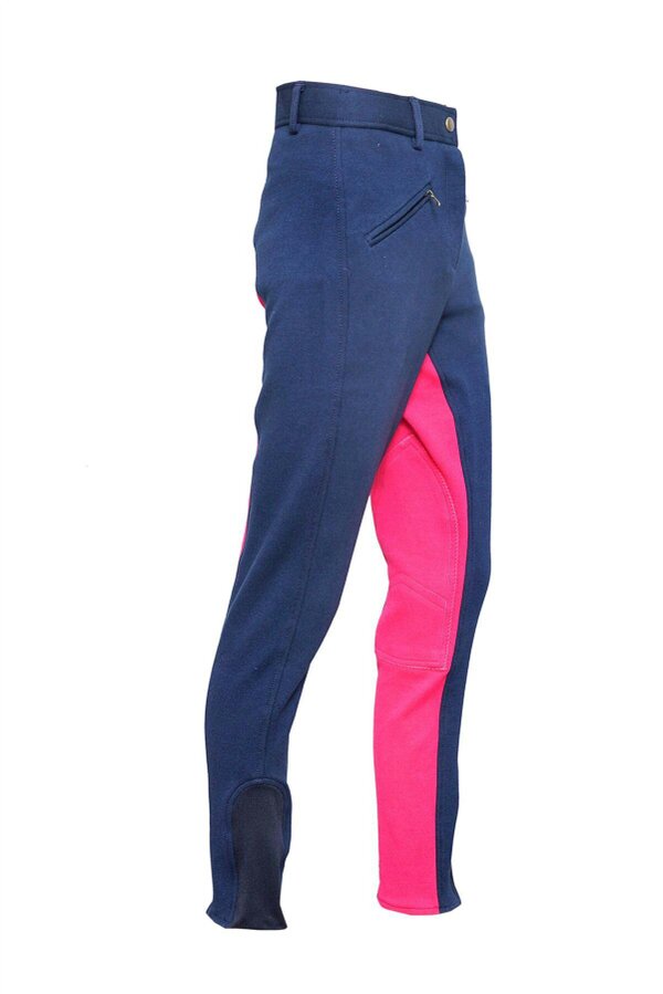 eQuitack Women's Stretchy Self Seat Horse Riding Jodhpurs Navy/Pink