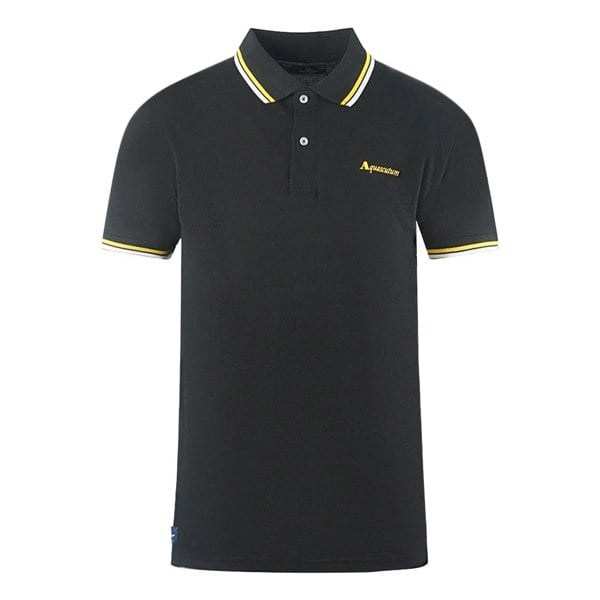 Aquascutum Twin Tipped Collar Brand Logo Polo Shirt - Black