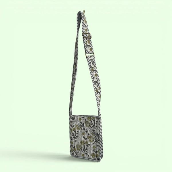 Hayley & Co Mini Cross Body Bag - Grey and White Block Print Floral