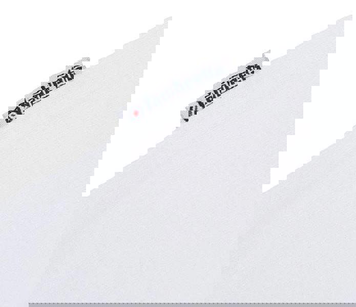 Lambretta Mens Festival Ringer Casual Retro Soul SKA T-Shirt, close-up of the brand label on the white fabric.