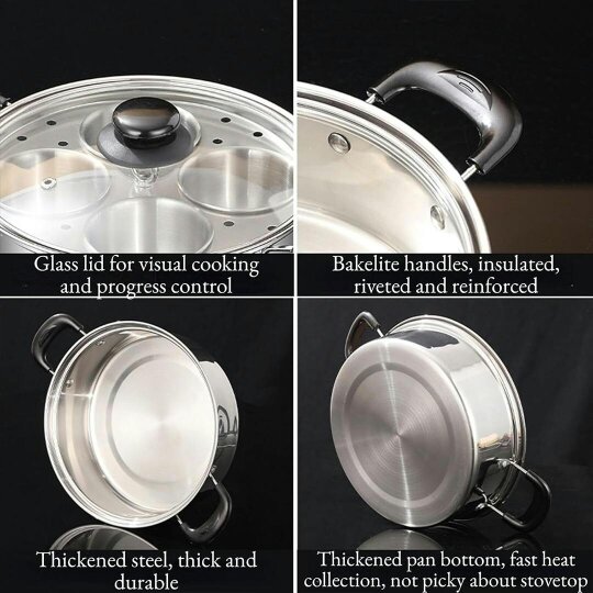 Havendro Egg Poacher Poached Egg Maker Pot Egg Poaching Pan 4 Bowls Stainless Steel Tool