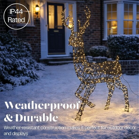 Scotts of Stow Xmas Haus Warm White LED Metal Deer with Brown Plastic Rattan Outdoor with Timer