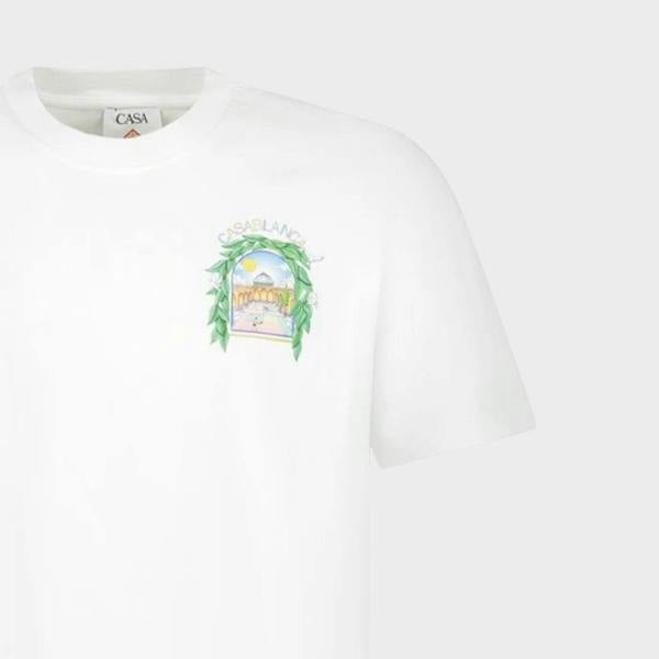 Supplied Fashion white short sleeve t-shirt with a colourful tennis court arch graphic print on the chest