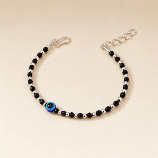 The Colourful Aura Baby/Kids Evil Eye Nazaria Black & Silver Bracelet/Anklet