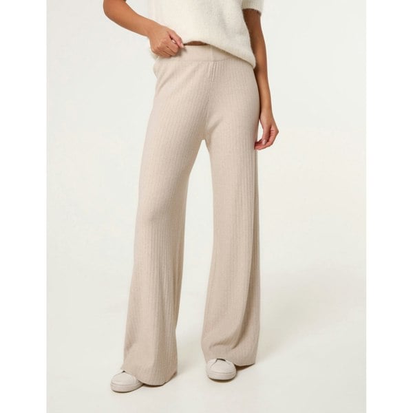 Blue Vanilla Ribbed Wide Leg Trousers