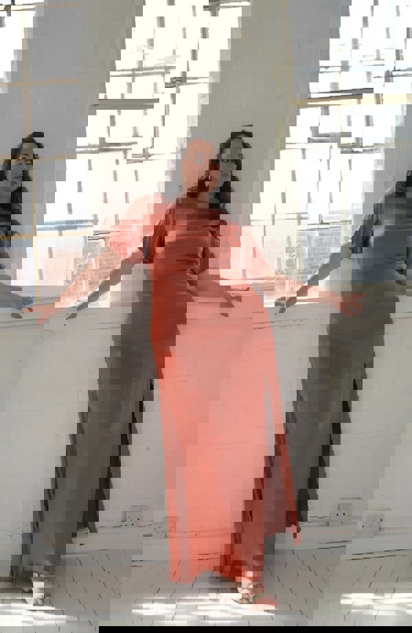 Rewritten London Sienna Dress in Terracotta Lenzing™ Ecovero™ Satin