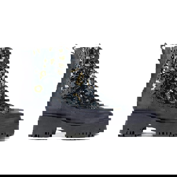 Embassy London Hatter Platform - Matt Blue & Grey & Gold - Women's Leather ankle Lace-up Boot with chunky cleated sole